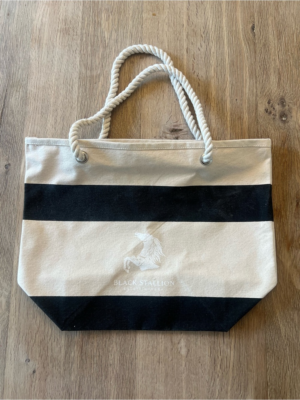 Black Stallion Estate Winery Canvas Rope Handle Beach Tote Bag Black & Natural